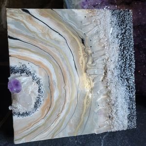 Crystal resin artwork. With real selenite quartz and amethyst